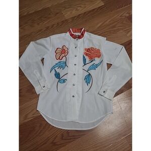 Wrangler Vintage Women's Long Sleeve Rhinestone Button Satin Floral Shirt